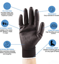 PU Coated Nylon Gloves, Black, 12 Pr/ Bag - Eagle Global Solution