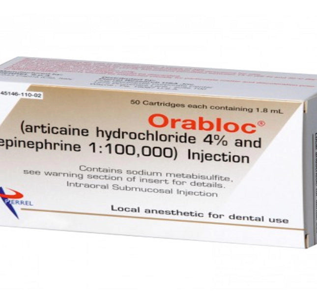 Orabloc 4% Articaine HCl with Epinephrine – 1.8 ml Injection Cartridges, 50/Pkg