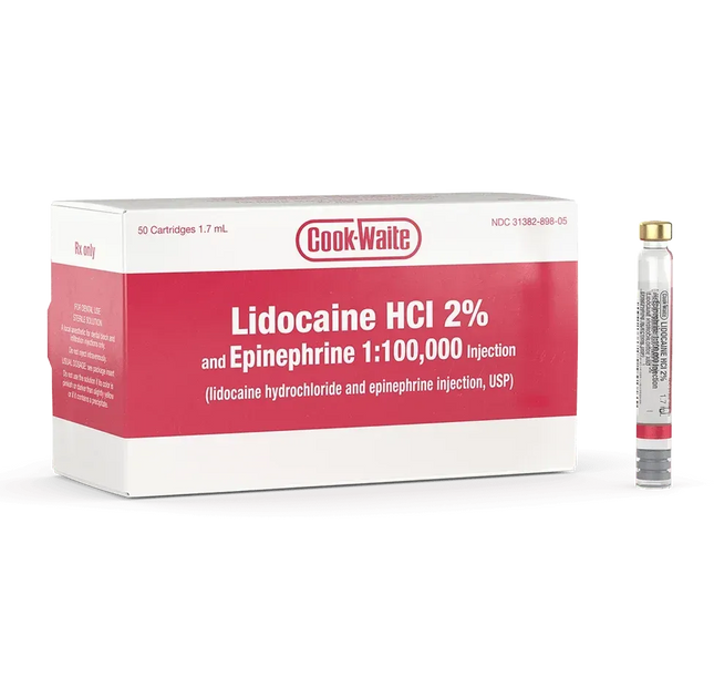 Lidocaine HCl 2% and Epinephrine Injection Cartridges, 50/Pkg